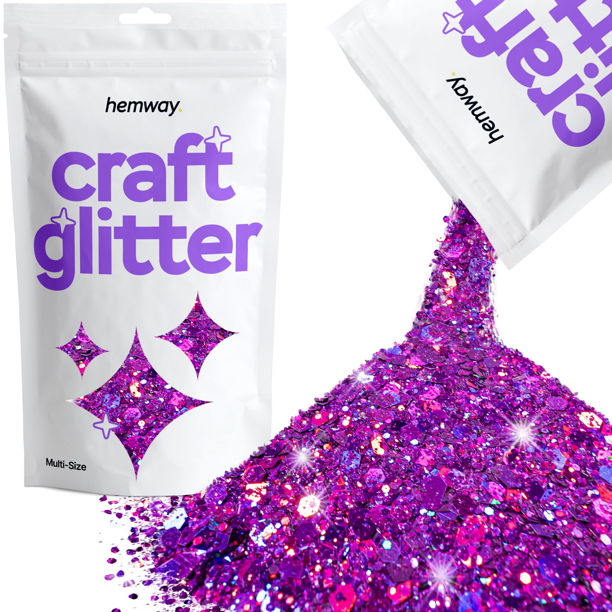 Hemway Craft Glitter Purple Holographic 100g Multi Size Glitter for Crafts, Resin, Cosmetic, Nail, Face, Body, Festival, Tumblers, Art, Candle, Crafting