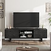 MilleLoom 70" TV Stand for 65/75/80 Inch TV,Modern Entertainment Center with2 Drawers & Open Shelves,Wooden Media Console Cabinet with Metal Legs for Living Room Bedroom,Black