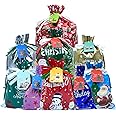 ANTOWIN 37PCS Christmas Drawstring Gift Bags with Tags, Assorted Sizes, Christmas Foil Gift Wrapping Sacks Pouches for Presen