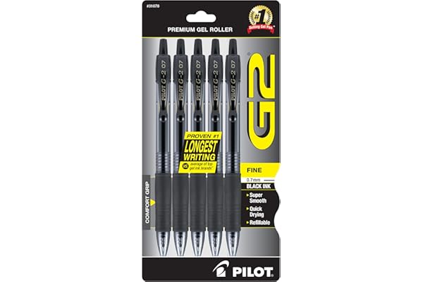 Pilot, G2 Premium Gel Roller Pens, Fine Point 0.7 mm, Black, Pack of 5