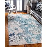 Unique Loom Positano Collection Coastal Modern Coral Lobster Shells Light Blue Area Rug (8' x 10')