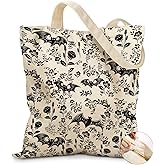 Miss Adola Canvas Tote Bag for Women – Aesthetic Canvas Bag with Zipper Cute Stylish Reusable Shoulder Totes for Shopping Work Daily Vacation, Bianfu Flower