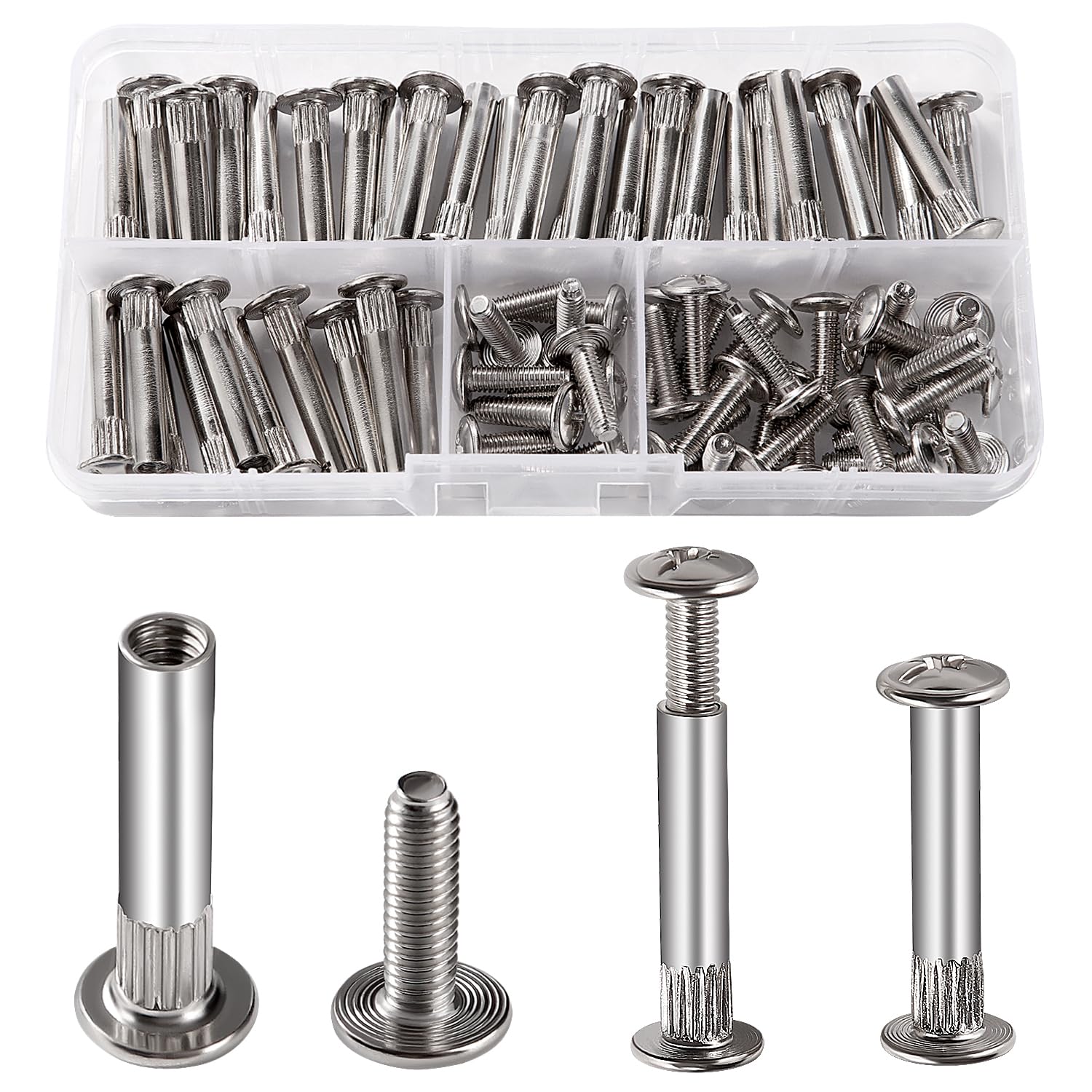VooGenzek 35 PCS Φ5mm Connecting Bolts with M4 Screws, Nickel Cupboard Joining Bolts, Cabinet Furniture Connector, 26-35 mm