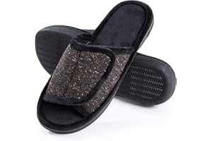 DL Adjustable Men's Memory Foam Slippers, Comfy Indoor Outdoor, Breathable Slide Bedroom Velcor Slippers Size 7-14 Black, Gray, Navy, Brown