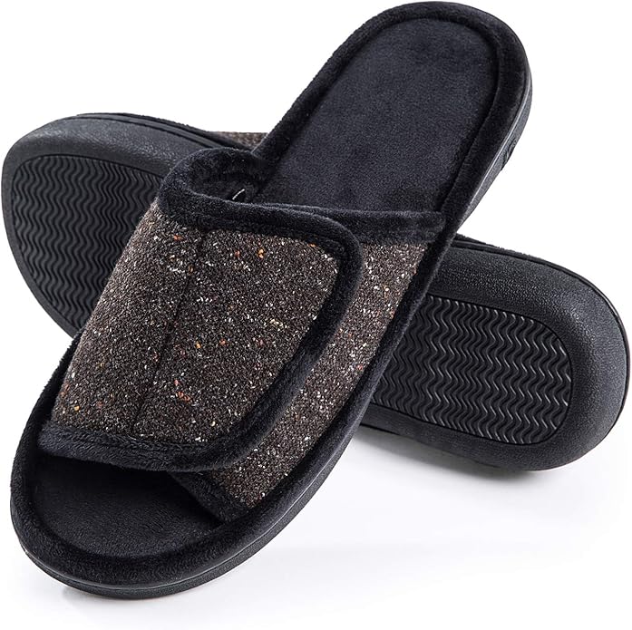 Amazon.com | DL Adjustable-Mens-Slippers-Memory-Foam, Open Toe House ...