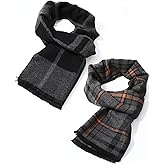 Jeere 2 Pcs Men's Warm Winter Scarf Men's Long Soft Scarves Mens Plaid Tassel Scarf for Christmas Winter Gift Soft