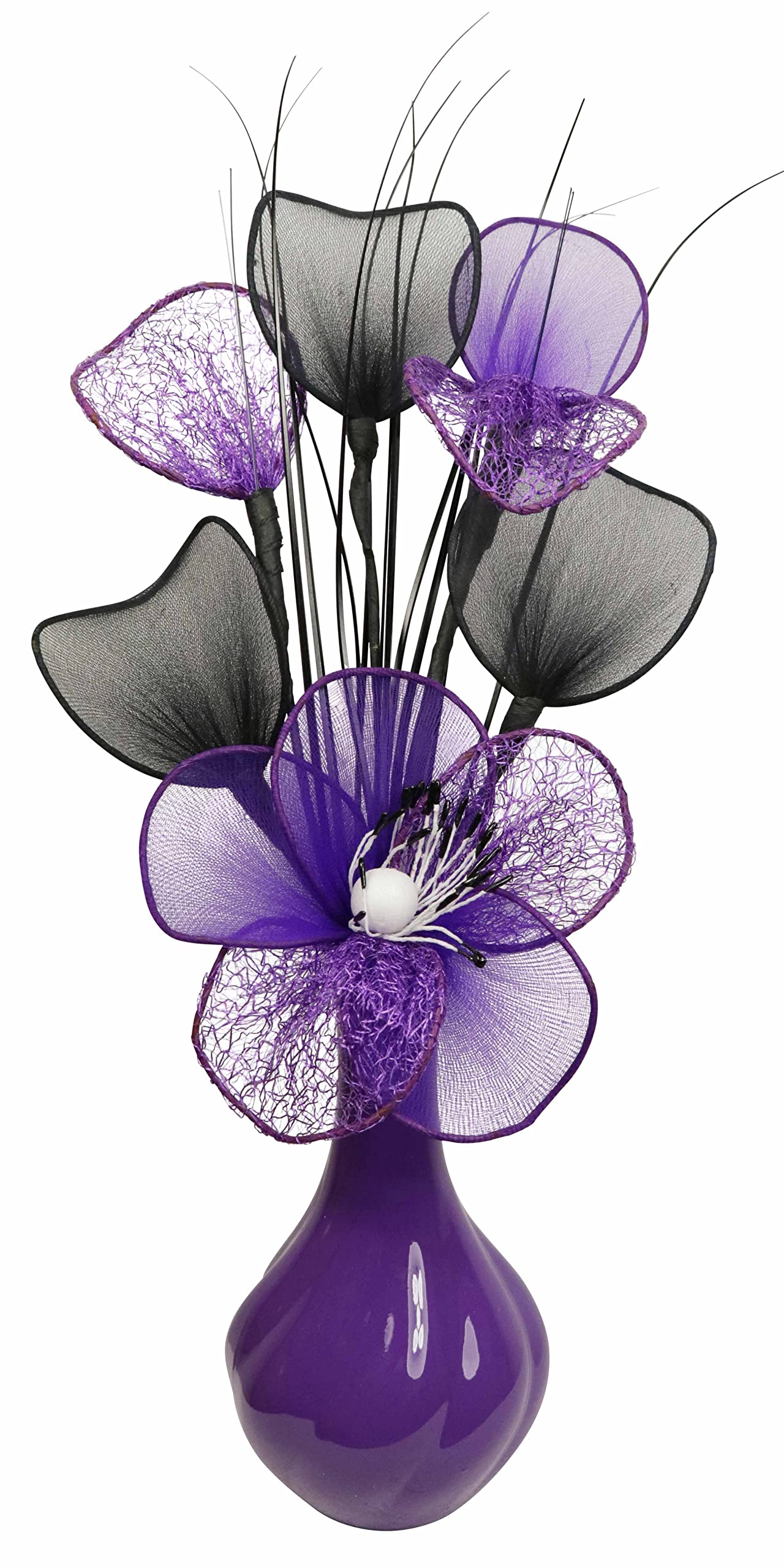 Flourish Vase with Artificial Flowers - Purple, Pre-Arranged - Perfect for Home Decor and Living Room Decoration, Bedroom or Bathroom Ornament
