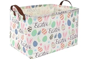 Sanjiaofen Rectangular Easter baskets , Kids Easter Basket Organizer.Cute Storage Basket with Handles.Boys and Girls,Easter Bunny Eggs Decor,Books,Easter Gifts . (Easter bunny eggs)