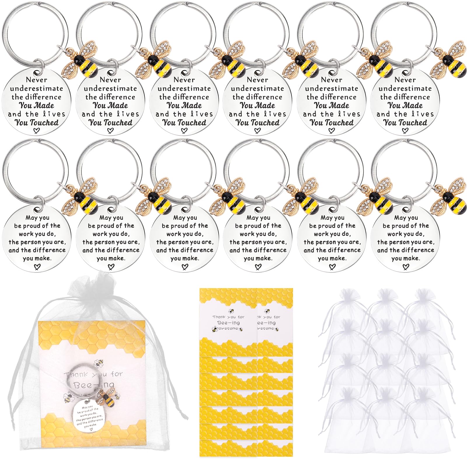 GADITIEK 36PCS Thank You Gifts, Bee Themed Keychains & Cards for Women, Professionals & Occasional Givers