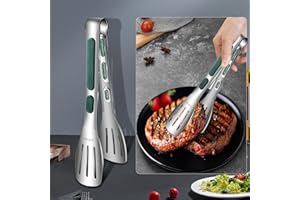 2 Pcs Stainless Steel Kitchen Tongs, Food Tong with Non-Slip Silicone Tips and Grip for Serving, Cooking, Baking and BBQ - He