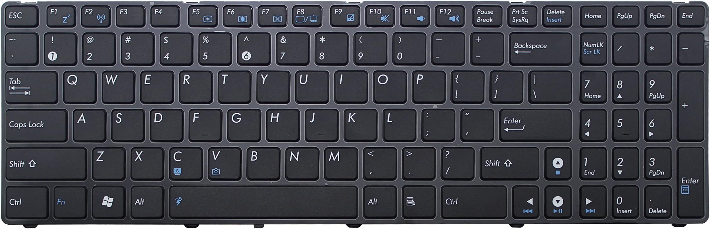 CHNASAWE US Keyboard (Bule Icon) for ASUS K52D K52F K52J K52N K52S K53E K53S K54C K54D K54H K54L K54S K55D K55N K72D K72F K72J K72S K73E K73S P52F P52J P53E P53S U50A U50V U57D U57N UL50A UX50V VX7S