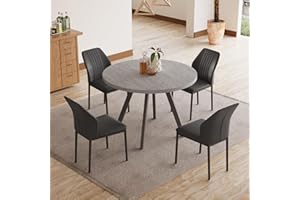 Zerifevni 34.6'' Round Dining Table and Chairs for 4, Mid Century Modern Round Table Set, Space Saving for Apartment Kitchen Dining Room (Grey Table+4 Black Chairs)