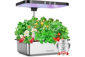 Hydroponics Growing System Herb Garden - HidroPony 15 Pods Indoor Gardening System with Grow Light, Stainless Steel Plants Germination Kit with Quiet Pump System, Gardening Gifts for Women