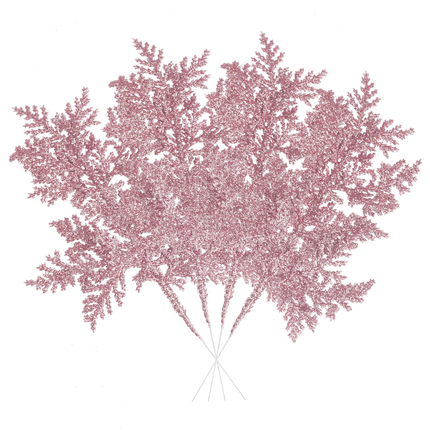 VEYLIN 10 Pcs Artificial Christmas Leaves Picks, Pink Glitter Leaves for Xmas Tree Wreath Festival Decoration