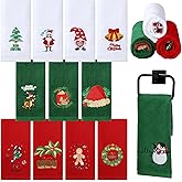 Buryeah 12 Pcs Christmas Hand Towels Absorbent Hand Dish Tea Towel Cotton 13 x 18 Inch Christmas Kitchen Absorbent Dishcloths Xmas Tree Reindeer Gingerbread Decoration for Xmas Home Gift Supplies