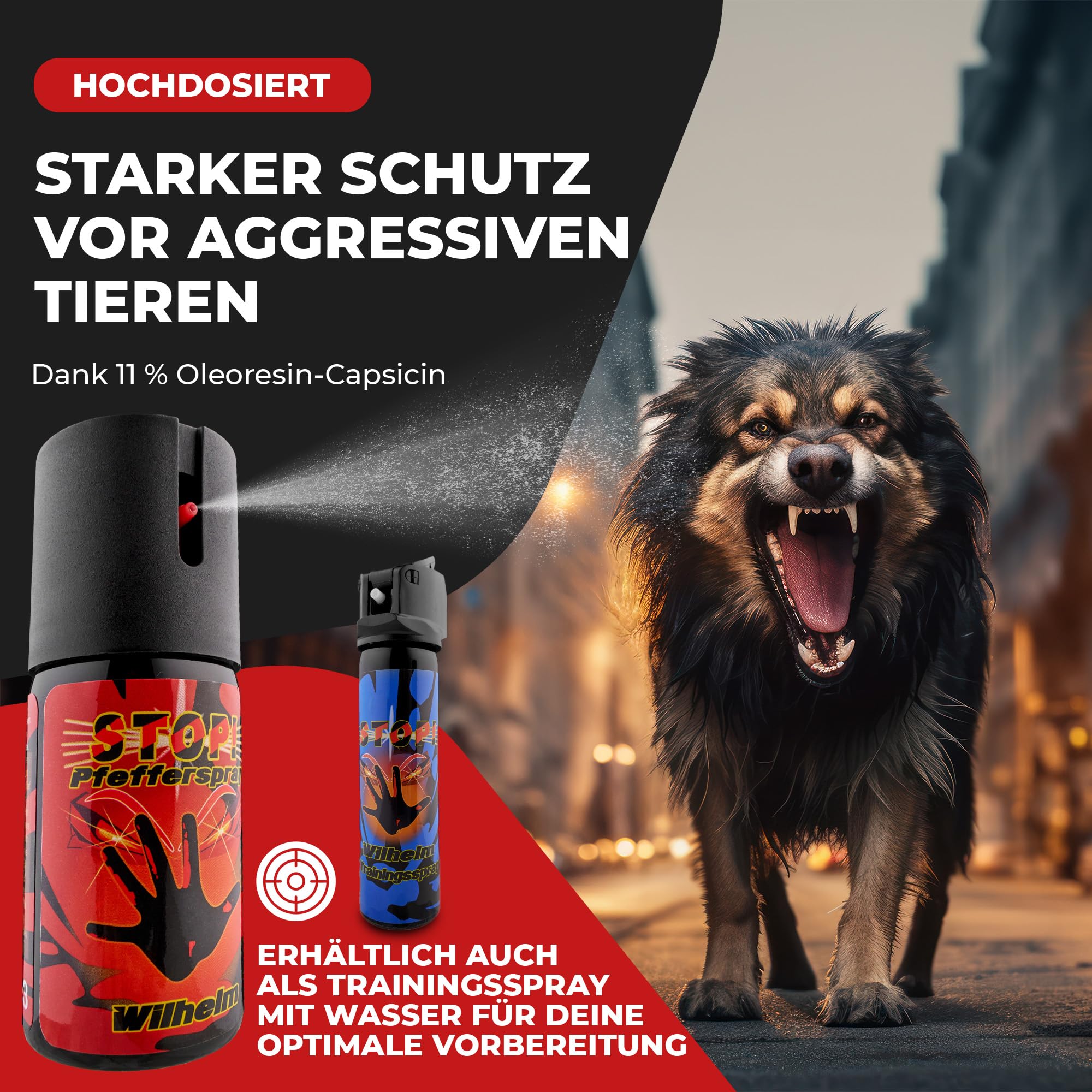 Wilhelm 2 x Pfefferspray 40 ml Tierabwehrspray – hochdosiert (ca. 2 Mio. Scoville) – zur Abwehr von Tieren mit Sicherungskappe und Gürtelclip frei verkäuflich in Deutschland 2