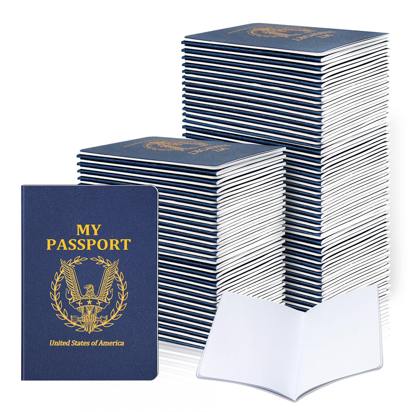 Photo 1 of Kenburg 60Pcs Blank Passport Notebook Passport Books for Kids Passport Notebook 4 x 5.5Inch Blank Passport Notebook Pretend Passports for Back to School Party School Theme Party Favors-Navy Blue