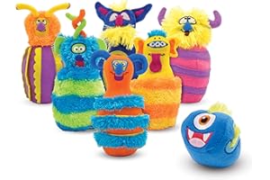 Melissa & Doug Fuzzy Monster Bowling Pins and Ball with Mesh Storage Bag - 8 Pieces Toddler Plush Indoor Bowling Set, for Toddlers and Kids Ages 2+
