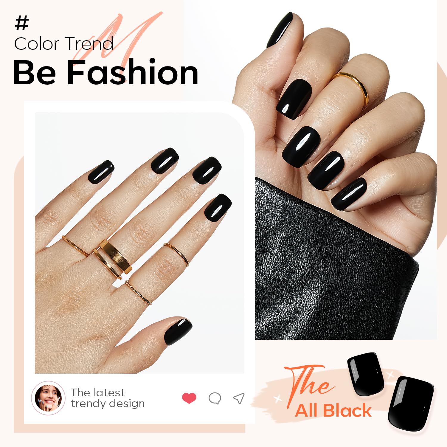 Modelones 32Pcs Black Press on Nails, Upgrade Short Square Fake Nails, Reusable Nail Kit with Nail Glue Adhesive Tabs Mini Nail File, Nails Press Ons 16 Sizes - Image 3