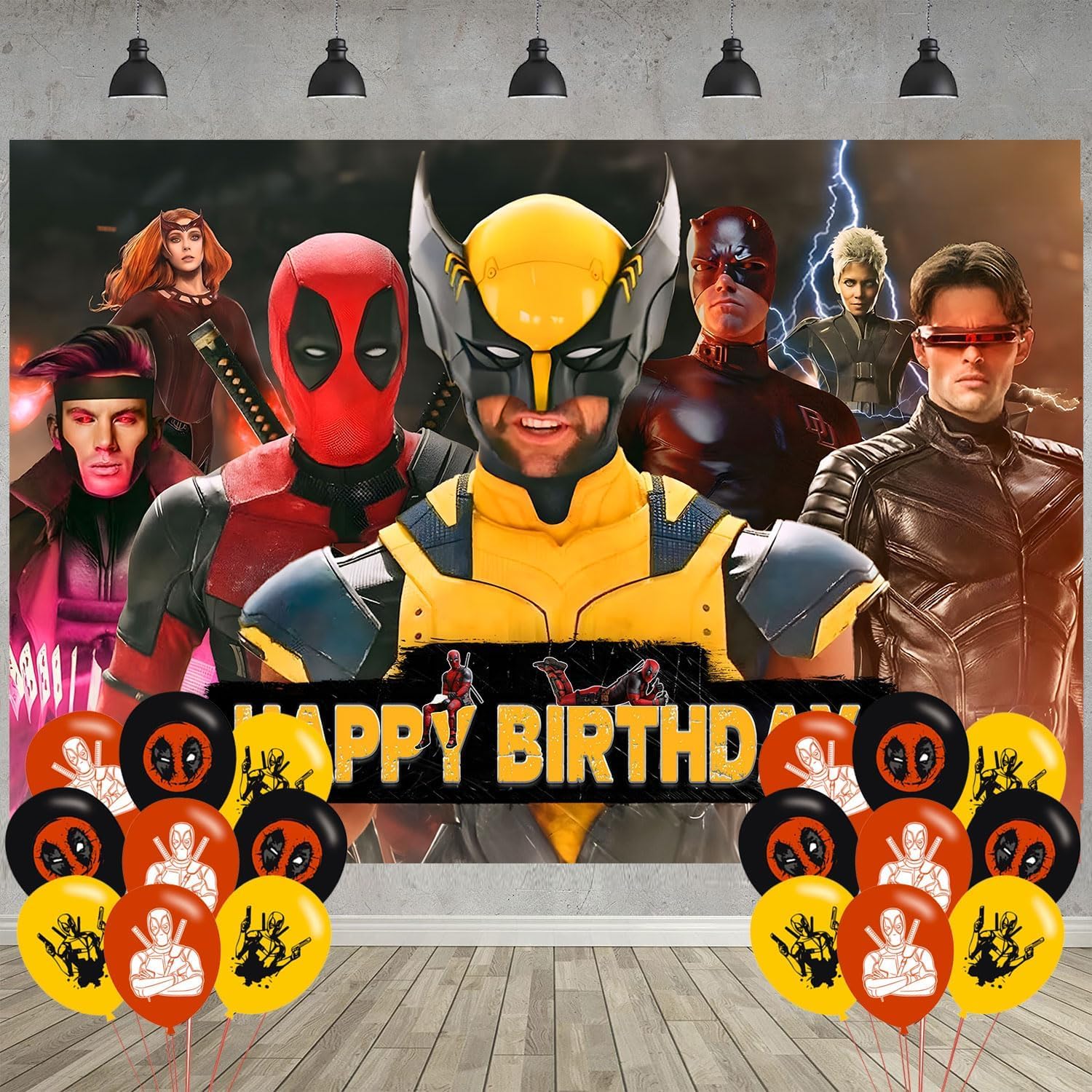 Photo 1 of ???????? & ????????? Birthday Party Decoration,???????? & ????????? Party Photo Background 5 x 3 FT and 18 Pcs Balloon,Deadpool Merch Party Backdrop Supplies