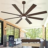 BvenuBigLite Large Ceiling Fans with Lights: Modern 72 Inch 8 Blade Outdoor Ceiling Fan with Remote APP Control - Dimmable Brown Big Fan light Indoor Reversible 6 Speed Quiet DC Motor