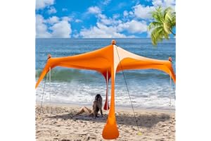 Buheco Beach Tent Pop Up Shade 10x10ft Beach Canopy Sun Shelter UPF50+ with 4 Foldable Poles-Portable Carrying Bag-Sand Shovel-Ground Pegs-Windproof Ropes for Outdoor Family Camping-Fishing- Picnic