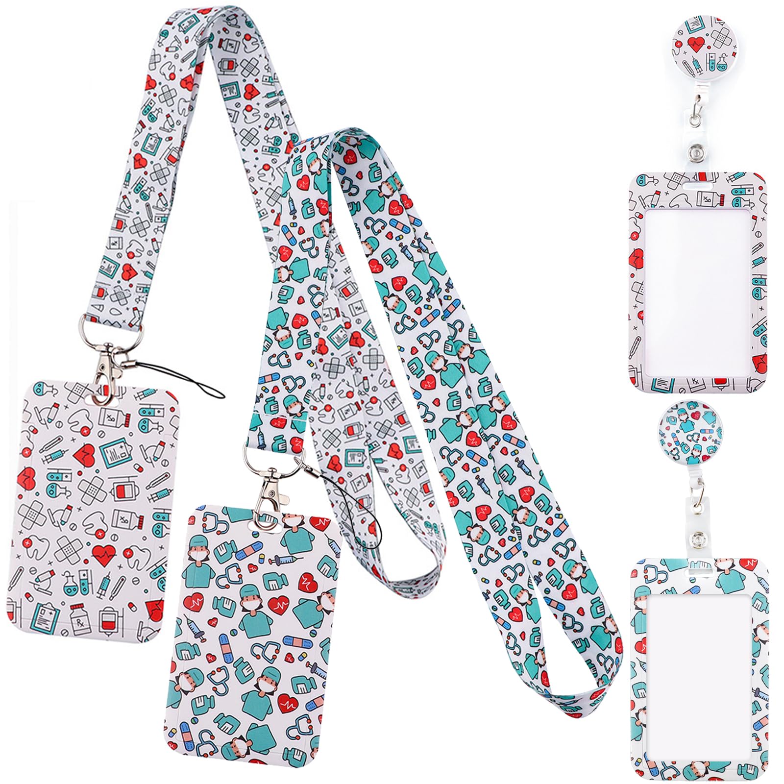 DKDDSSS Pack of 2 ID Card Holders with Lanyard, Retractable Lanyard Badge Holder, for Teachers, Nurses, Doctors, Students