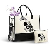 InnoBeta Westie Gifts for Women Canvas Tote Bag, Westie Gifts Tote with Top Zipper Closure and Shoulder Strap for Birthday, Mother's Day, Christmas