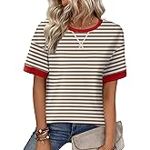 Zeagoo Womens Tops Casual Oversized Short Sleeve Sweatshirt Summer Striped Shirt Crewneck Pullover Loose T Shirts Blouse
