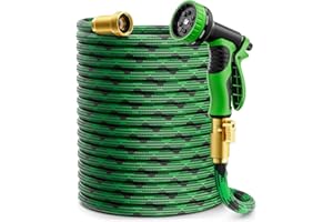 KIULUTA Garden Hose 100 ft, Non-Expandable Water Hose with 10 Function Nozzles, Portable, Kink-Free, Outdoor and Garden Flexible Hose Pipe for Car Wash, Yard, Camper, Lawn, Lightweight Long Hose