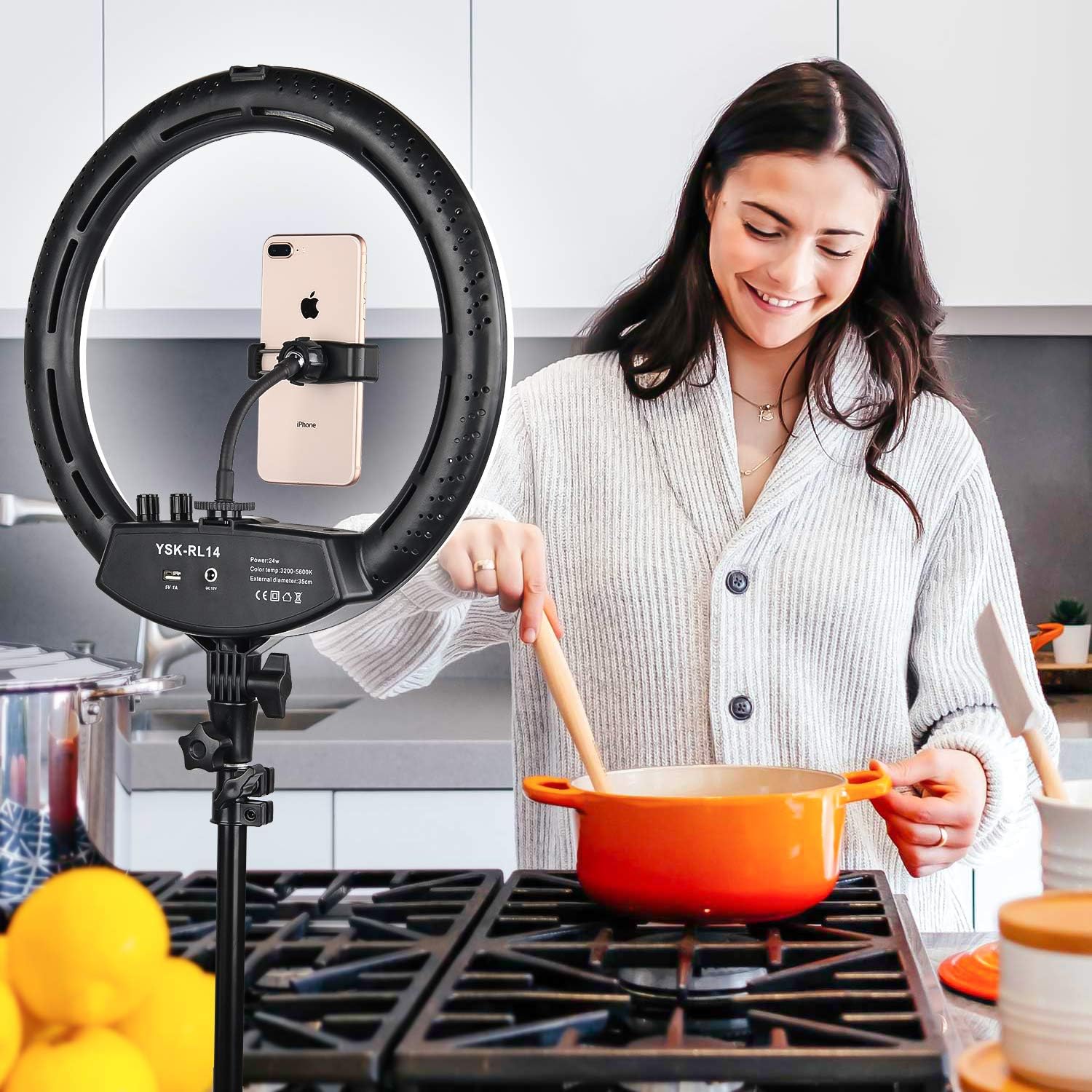 Ring Light with Tripod Stand Yesker 14 Inch LED Ringlight Kit with Phone Holder Adjustable Color Temperature Tiktok Circle Lighting for iPhone Camera for Vlog, Makeup, YouTube, Video Shooting : Camera & Photo
