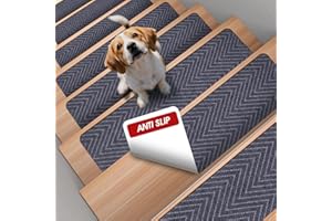 Jorviz 15-Pack Non-Slip Carpet Stair Treads for Wooden Steps Indoor, 8" X 30" Reusable Adhesive Backing Stair Runner Rugs for