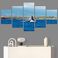SIGNWIN 5 Panel Canvas Wall Art Modern Art Dolphin Expressive Marine Life Multicolor Nautical Photography Whale for Home Decorations Ready to Hang - 60
