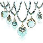 Inbagi 6 Pieces Women Bohemian Necklaces Turquoise Statement Valentine Necklaces Gifts Boho Twist Woven Rope Chunky Chain Turquoise Rhinestone Pendant Jewelry Vintage Collar Necklace for Ladies