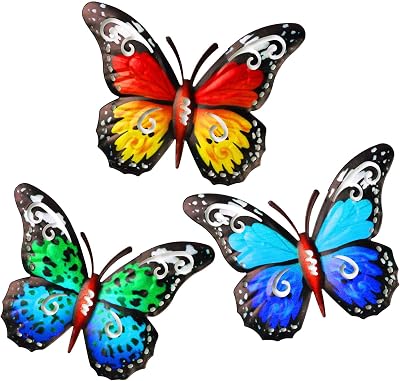 OFFCUP 3 Pack Metal Butterfly Wall Decor Wrought Iron Colorful Outdoor Art