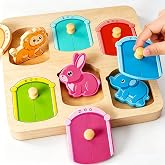 Wooden Animal Peg Puzzle : Baby Puzzles 12-18 Months, Montessori Baby Toys for 1 Year Old, Preschool Learning Activities for Toddlers 1-3, Christmas Birthday Gifts for Boys, Girls