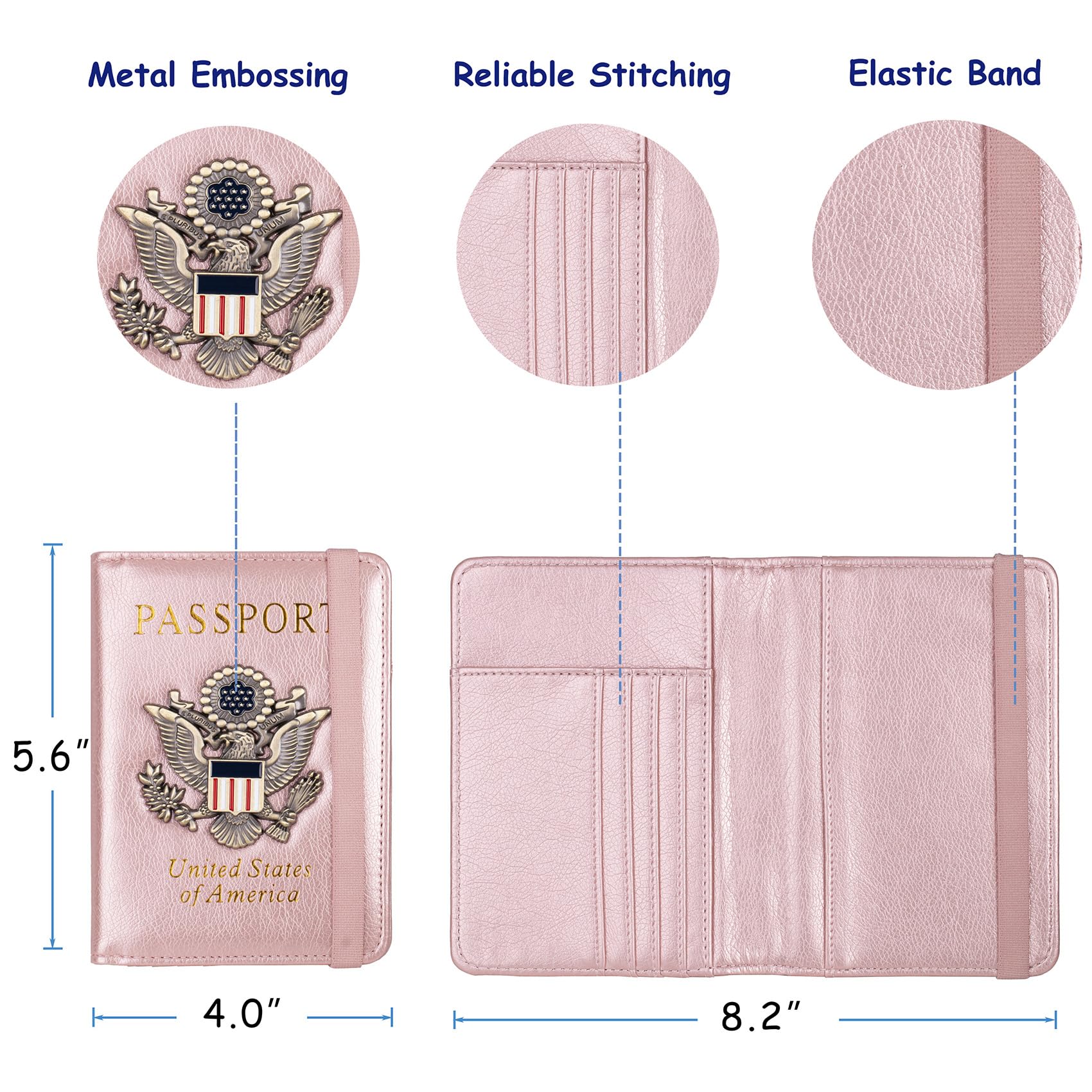 TOURSUIT RFID Passport and Vaccine Card Holder Combo, Travel Document Case Cover, Leather Wallet Organizer Women with Vax Vaccination Protector Slot (Rose Gold)