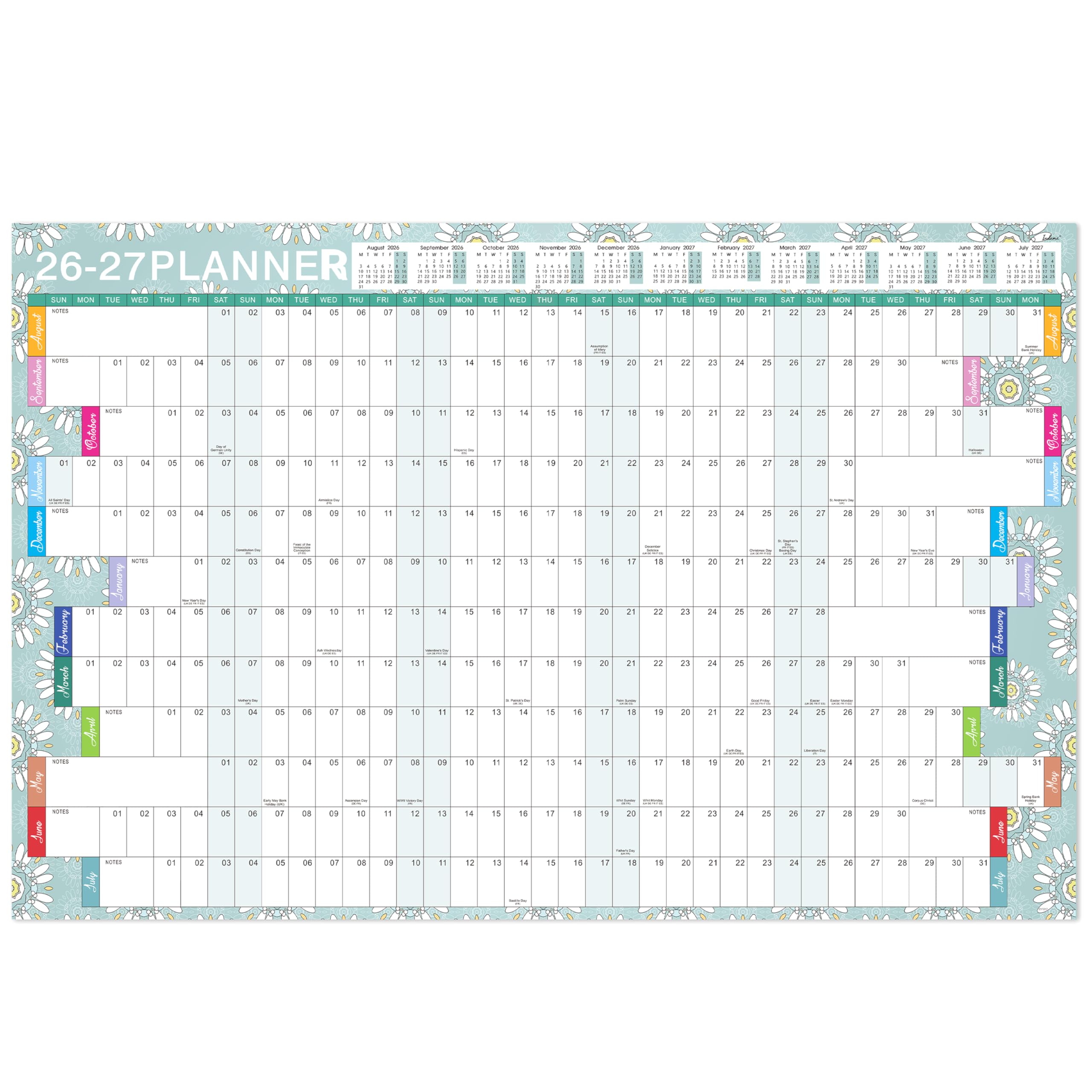 Wall Planner 2026-2027 - A1 Large 2026-2027 Wall Planner from Aug. 2026 to Jul. 2027, for Home, Office, or School, 88 x 57 cm
