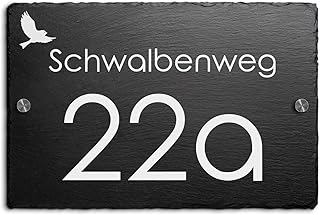 Schiefer Hausnummer & Straße Namen Wunsch-Gravur 30x20 cm Namensschild Schild