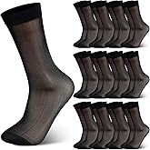 JenPen 12 Pairs Men Ultra Thin Dress Socks Silk Sheer Soft Nylon Business Summer Sheer Man Breathable Crew Socks