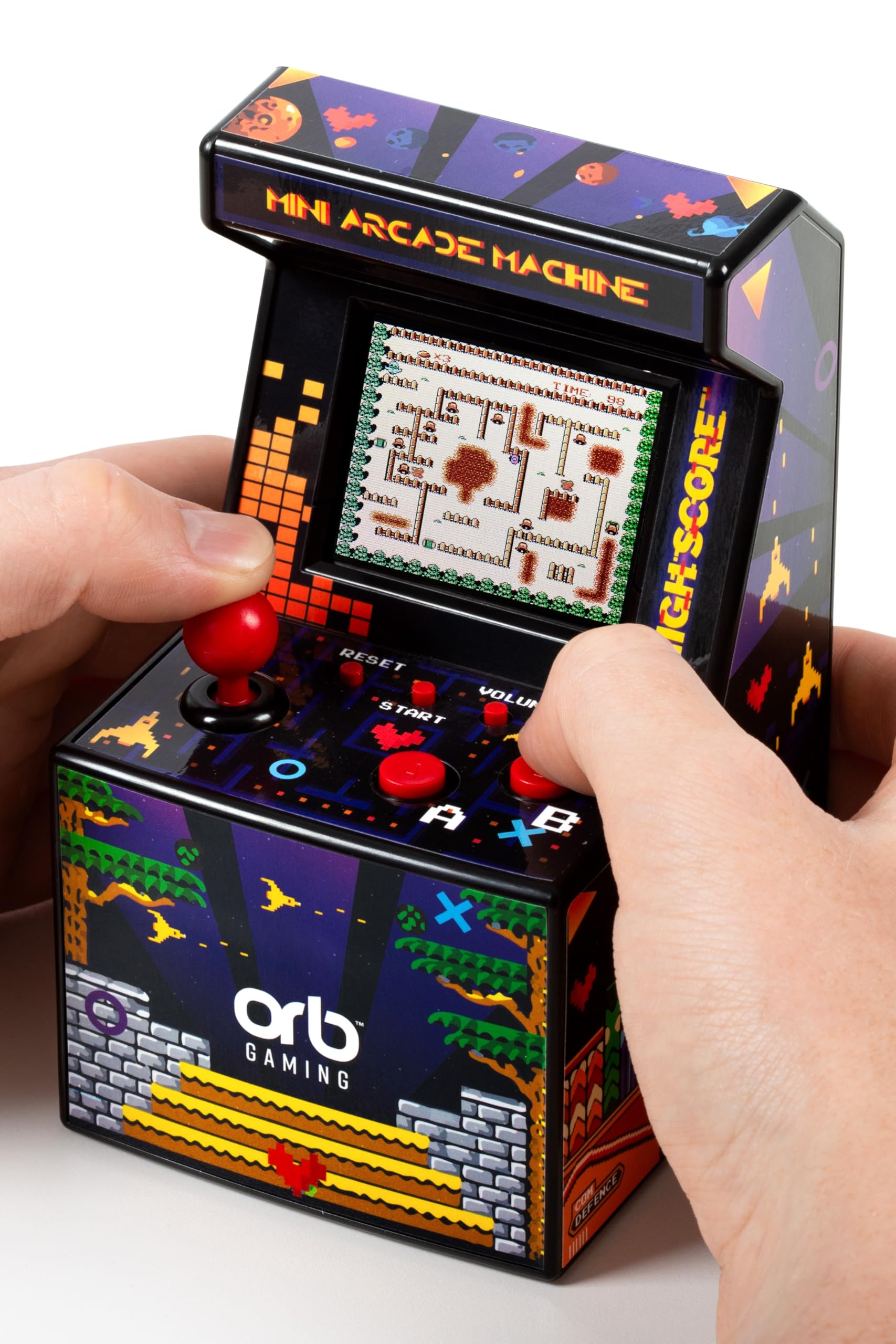 Orb - Mini Arcade Machine, 300 in-Built Games, 8-Bit Retro Arcade Games, 2.5” Full Colour Screen, 8-Way Joystick, 2 Buttons, Volume Control