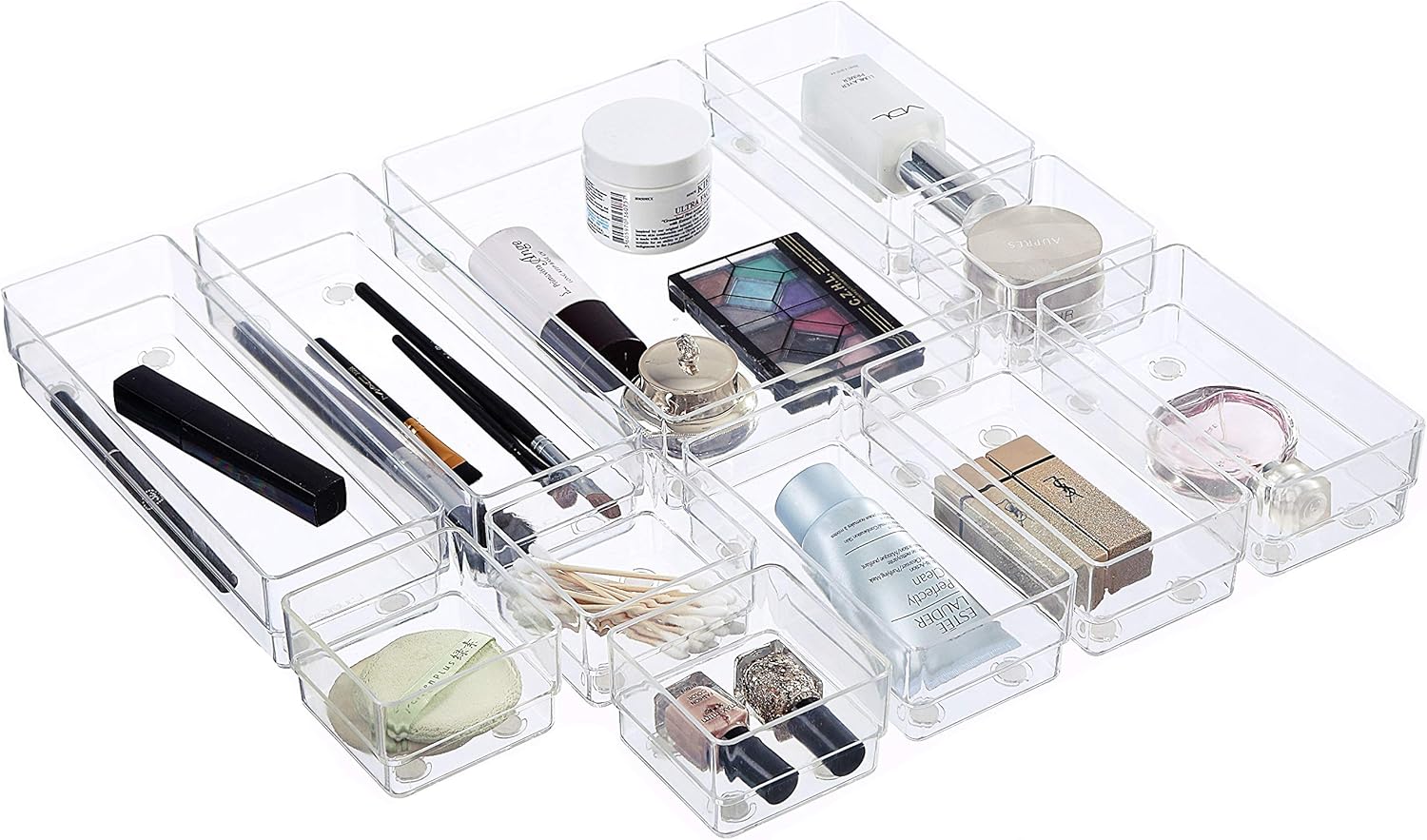 Unique Impression Set of 11 Drawer Organiser Trays Clear Drawer