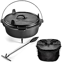 Uno Casa 6Qt Cast Iron Camping Dutch Oven with Lid Lifter and Storage Bag - Cast Iron Dutch Oven Pot with Lid, Cast Iron Camp