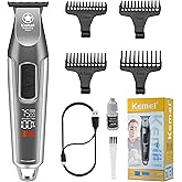 KEMEI Hair Trimmer for Men, Professional Hair Clippers Cordless Zero Gapped Trimmer with LCD Display Trimmers for Barbers with T Blade Beard Trimmers 3 Adjustable Speeds KM-1919 Gray