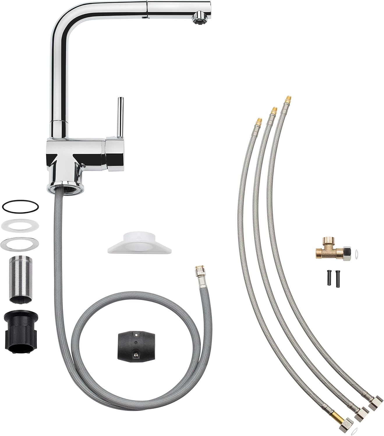 Cornat Livenne LIV535 Single-Lever Sink Fitting Brass Body Chrome-Plated Extendable Hose Spray and Pivoting Spout/Low Pressure Kitchen Tap - Image 4
