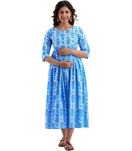 maxi dresses for breastfeeding MAGHMA Women's Maternity Gown | Nursing Nightgown Dress |Floral Maternity Dress Maison Yiy 105F) and hang dry/air I've been so excited Color:Ivory(As Picture)