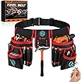 Magnetic Tool Belt for Men, 26 Pockets Heavy Duty Tool Pouch, Magnet Holster Nail Utility Toolbelt Detachable Adjustable Waist Holder for Handyman Contractor Mechanic Plumber Roofer Dad Gift -Red
