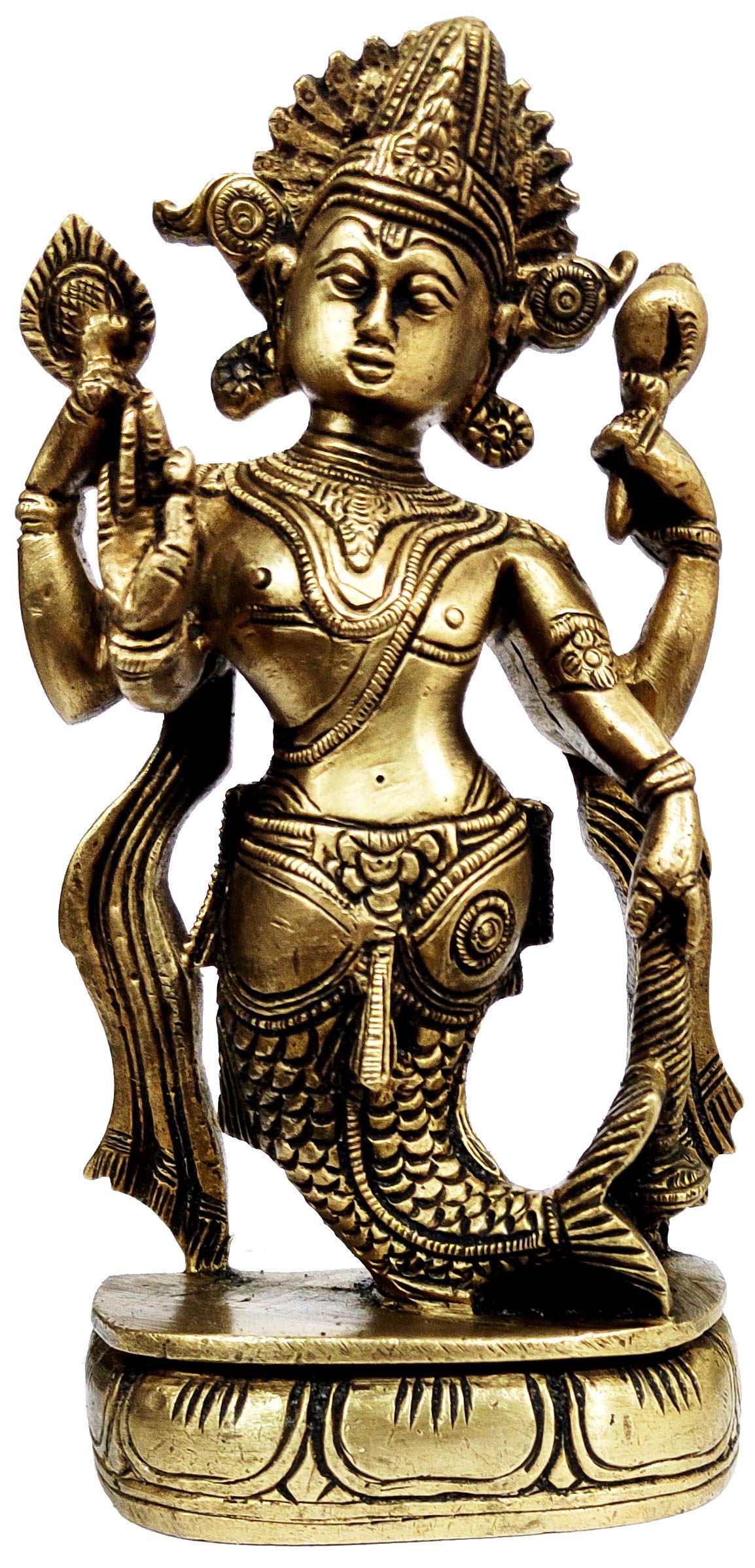 Purpledip Brass Idol Lord Vishnu in Matsya Avatar: Rare Collectible Statue (12069)