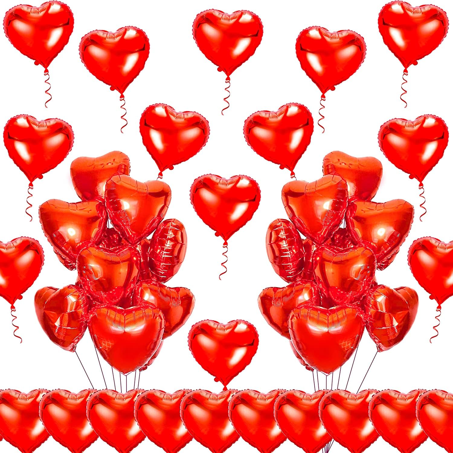 Red Heart Foil Balloons- 50Pcs 10inch Valentine Day Decorations Kit Party Props Decor