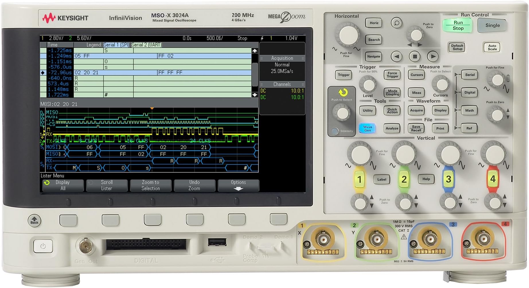 KEYSIGHT MSOX3024A Mixed Signal Oscilloscope: 200 MHz, 4 Analog Plus 16 Digital Channels